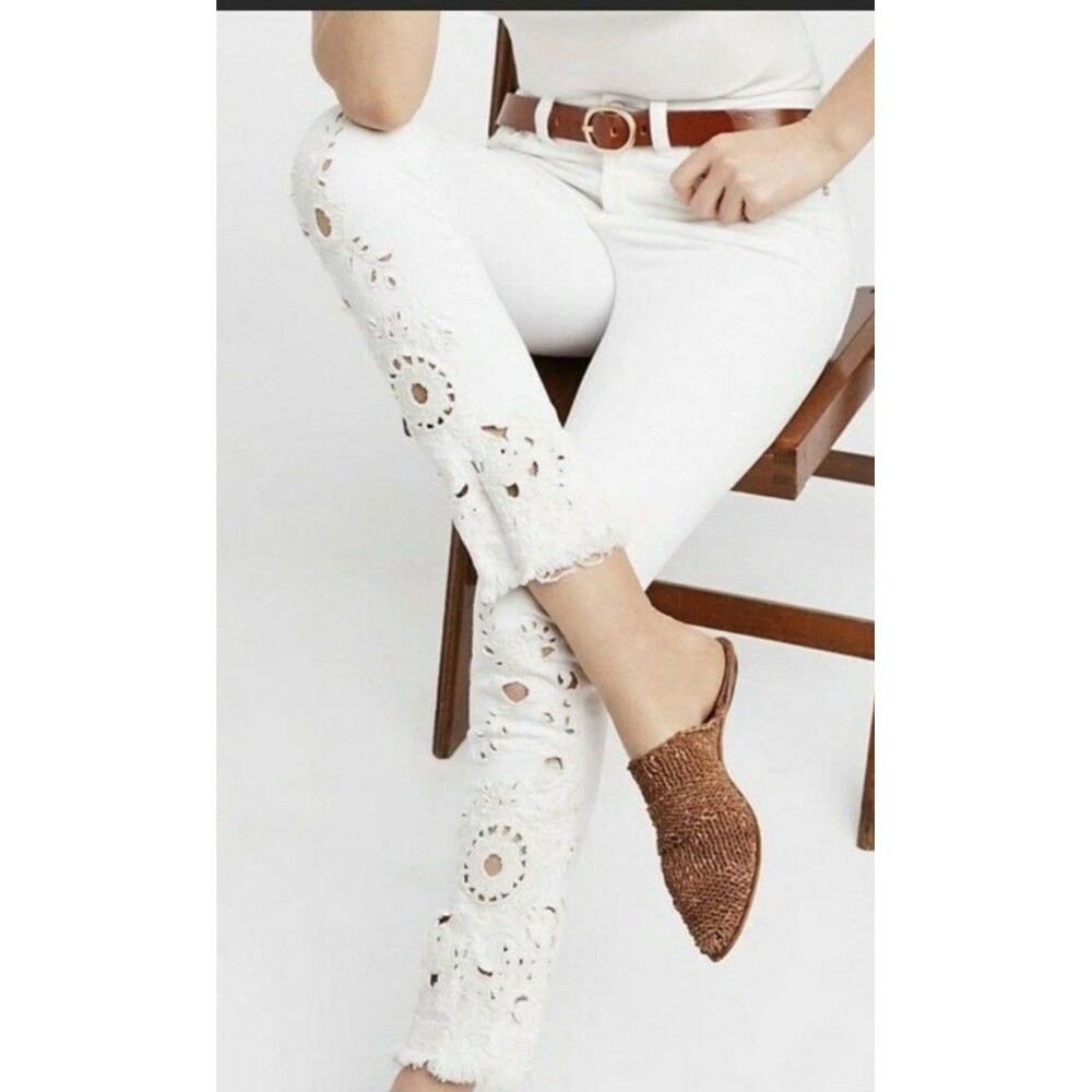 We the Free Womens Cutwork High Rise Cigarette Jeans White size 26